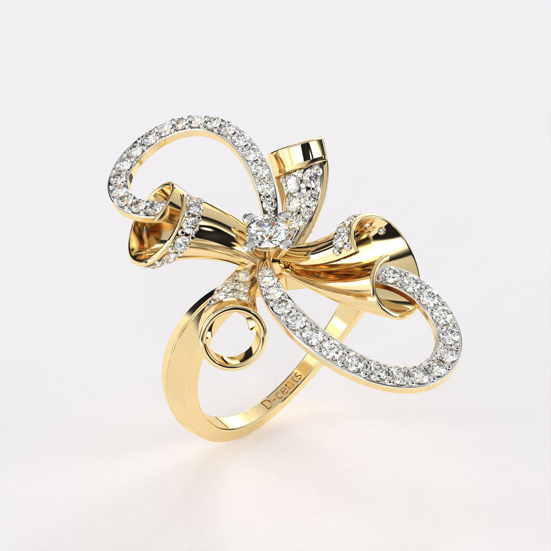 Gold Ribbon Bow Diamond Ring