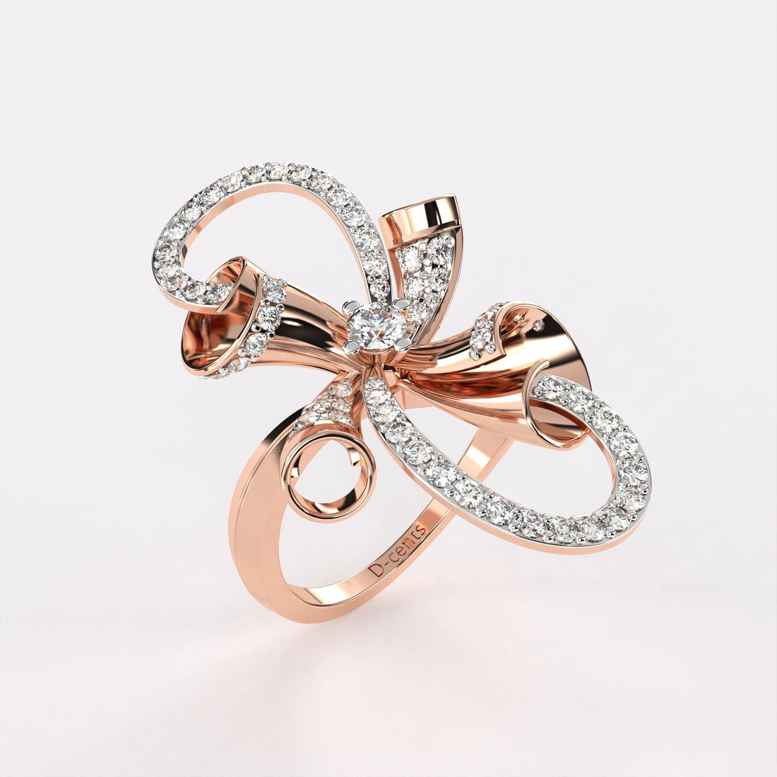 Gold Ribbon Bow Diamond Ring