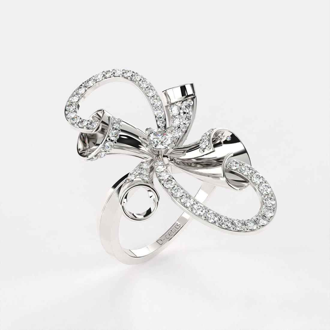 Gold Ribbon Bow Diamond Ring