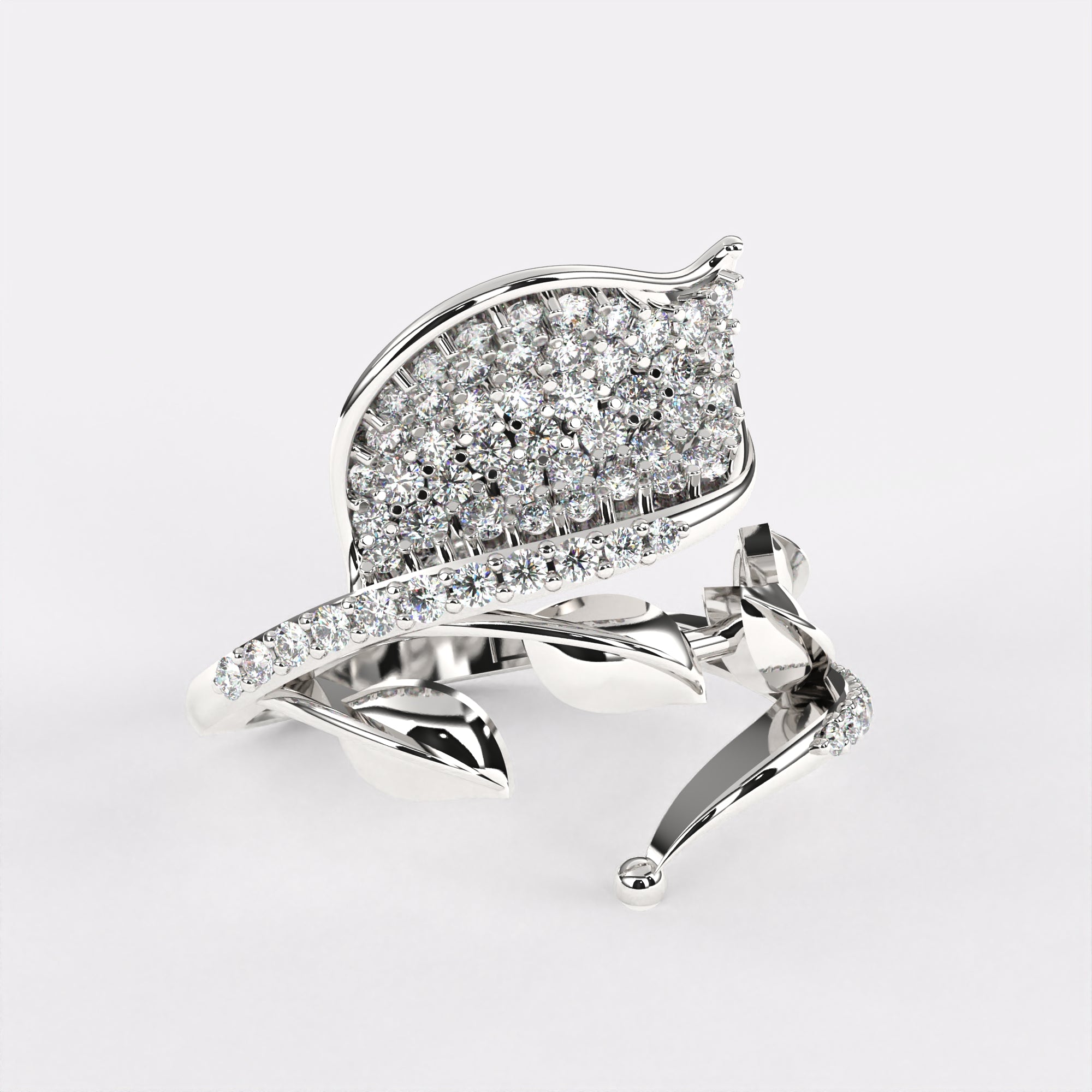 Blossom leafy Diamond Ring in 925 Silver