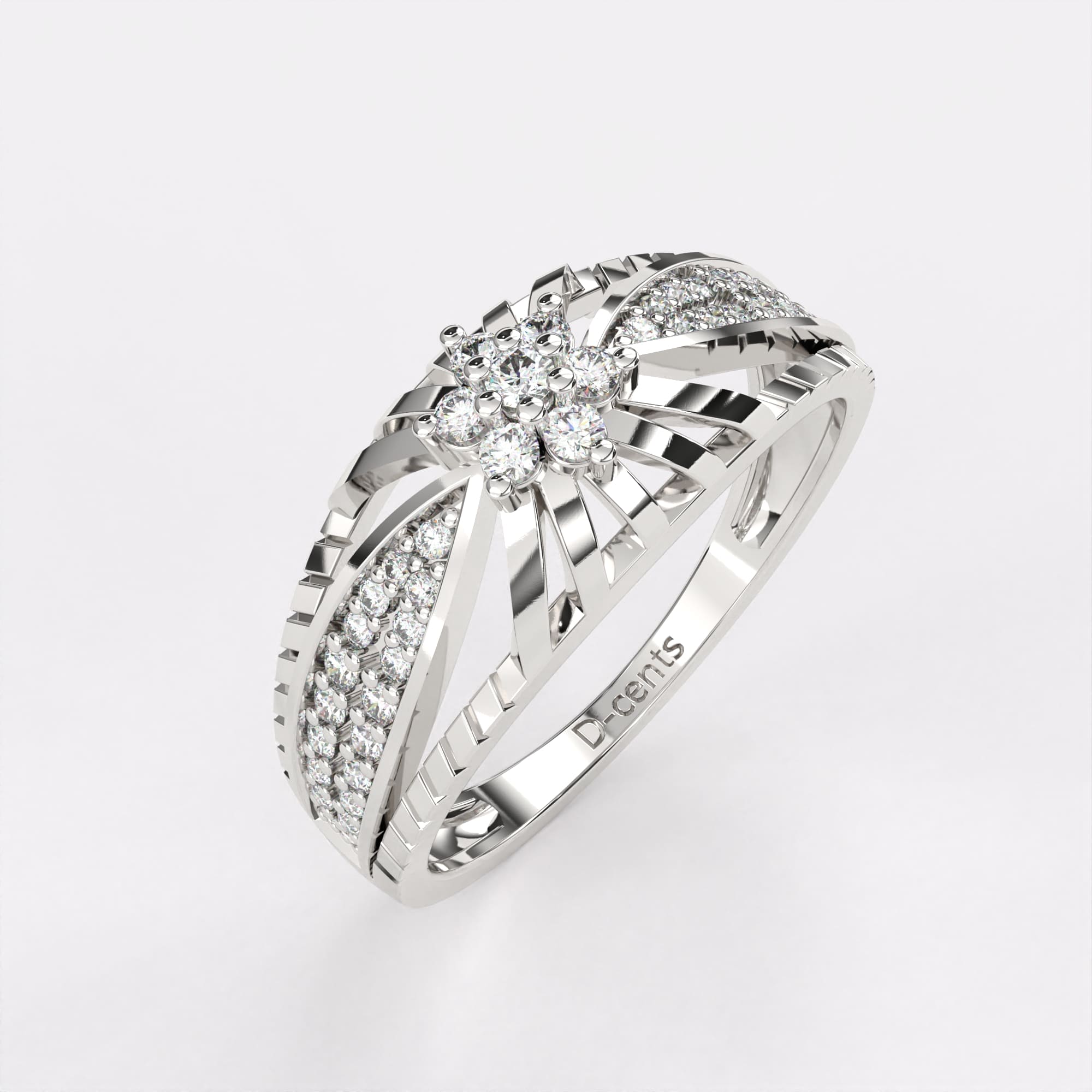 Cluster Plate Diamond Ring in 925 Silver