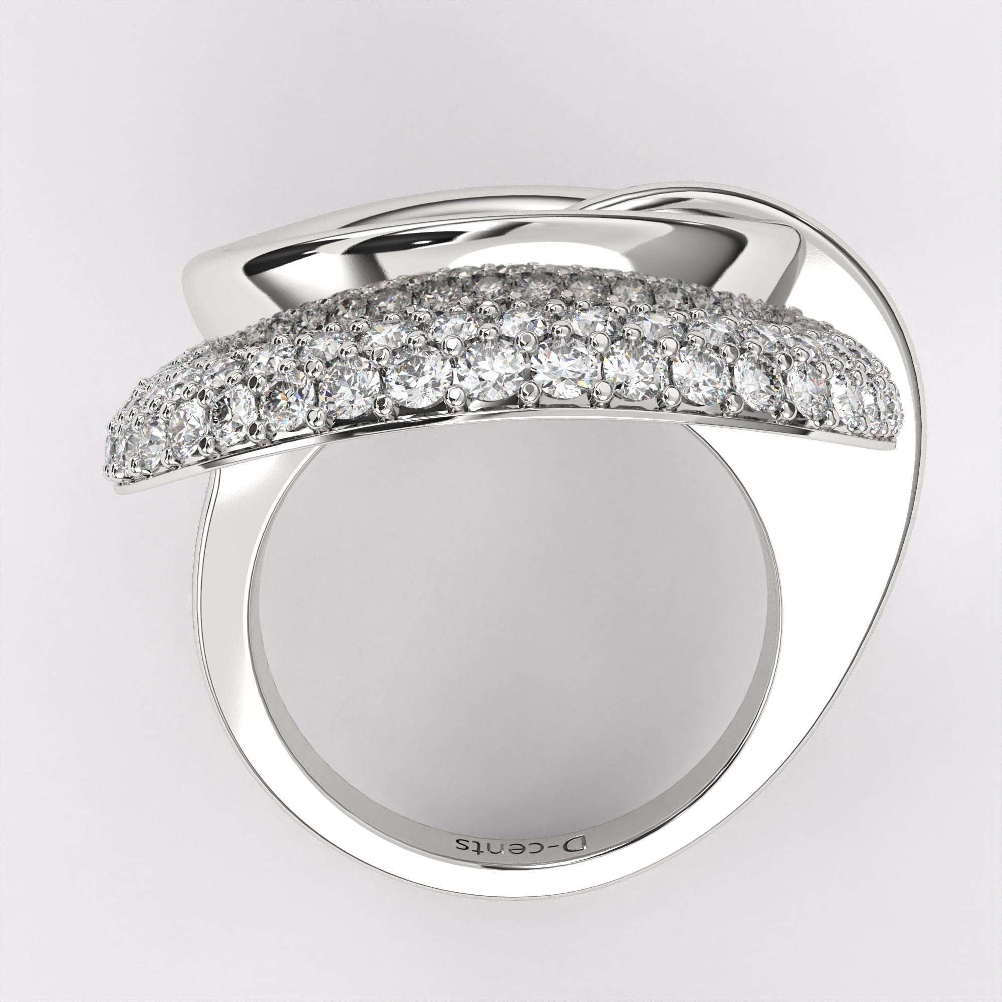 Curved Diamond Shell Ring in 925 Silver