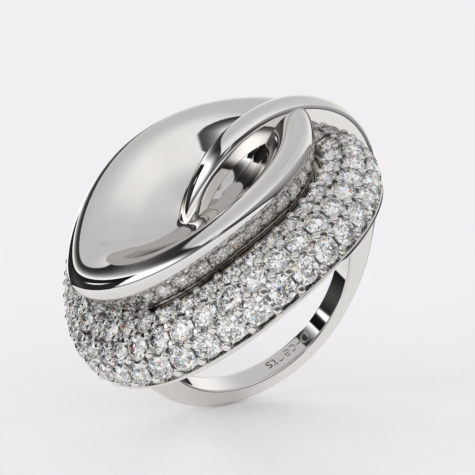 Curved Diamond Shell Ring in 925 Silver