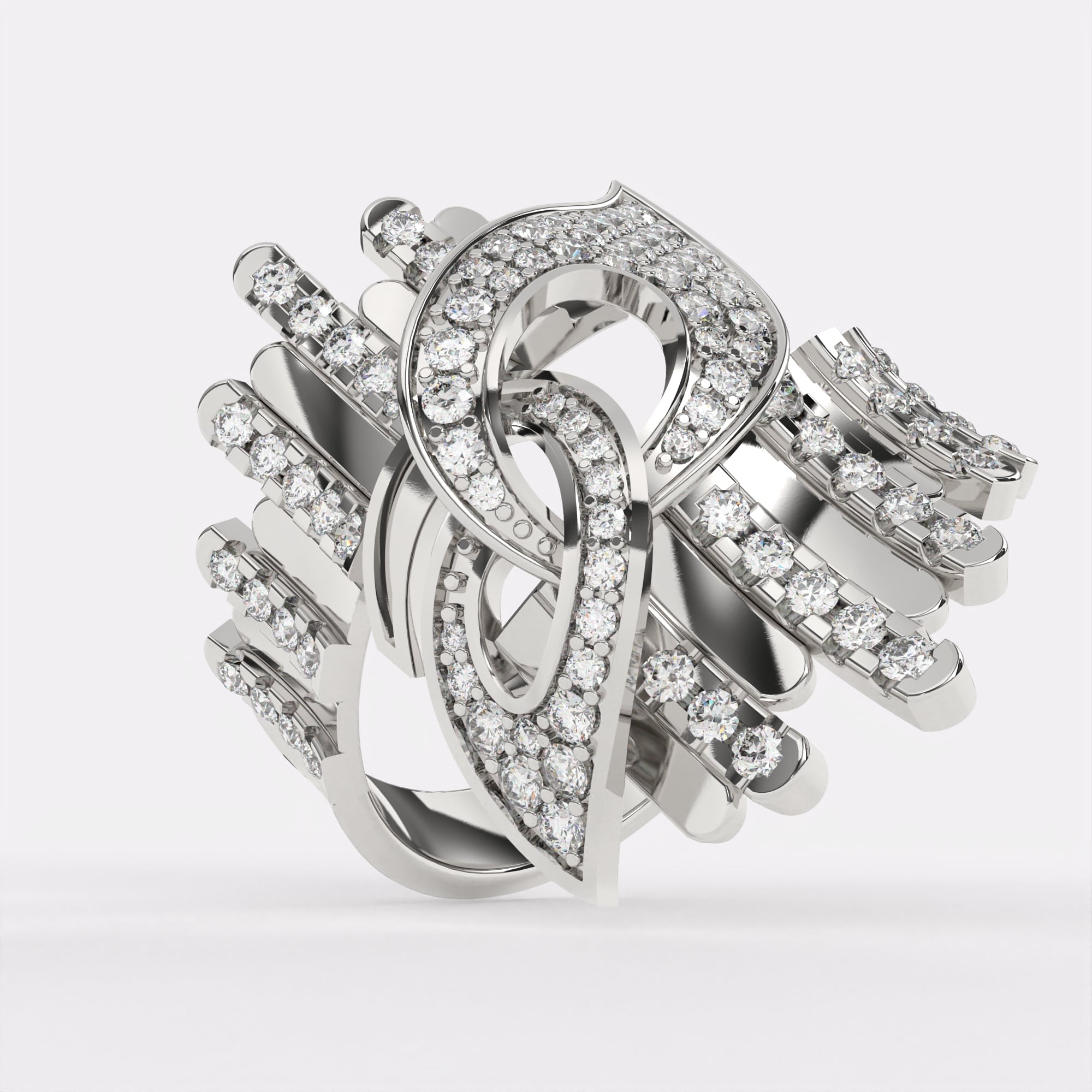 Crossed Currents Diamond Ring in 925 Silver