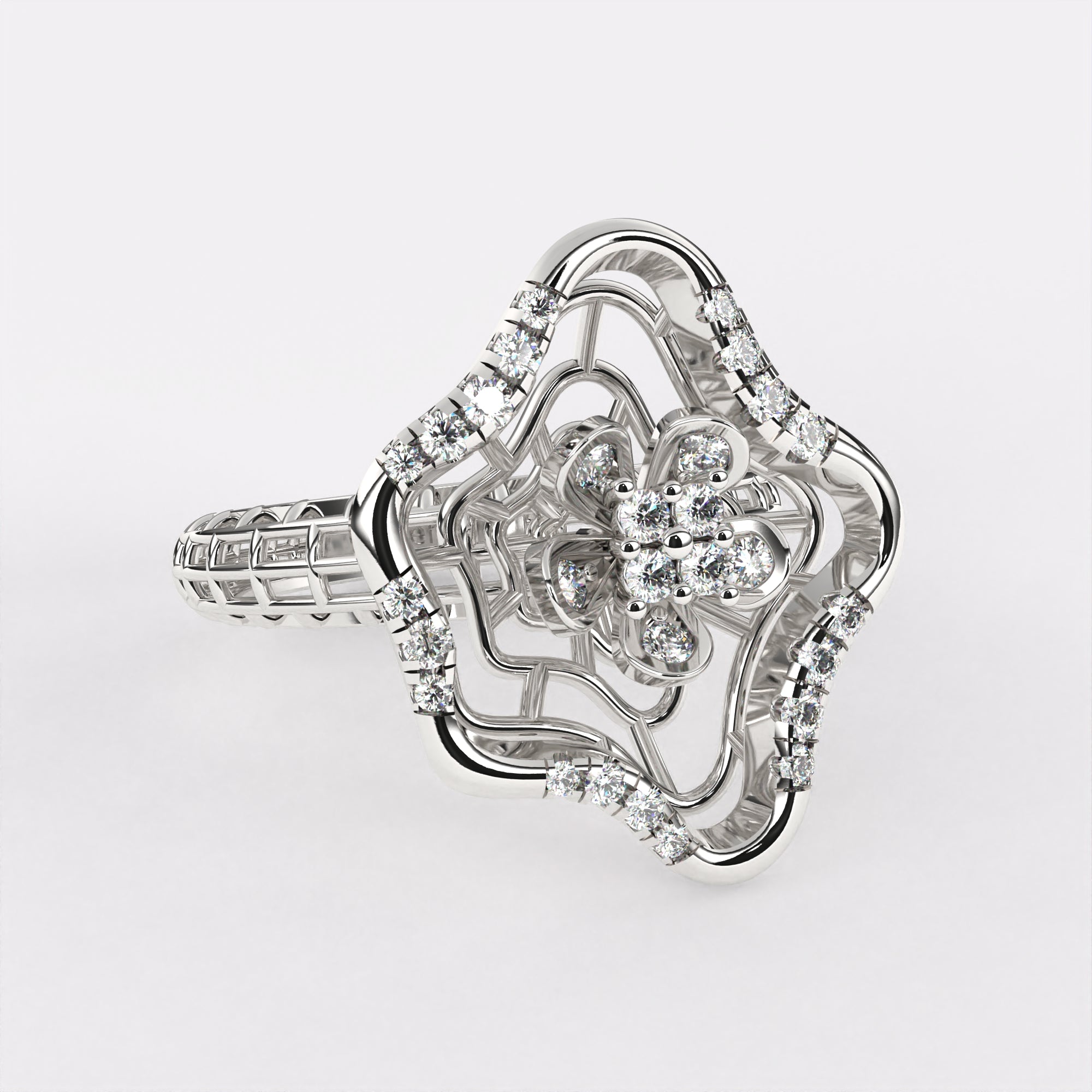 Wavy petal diamond ring in 925 Silver