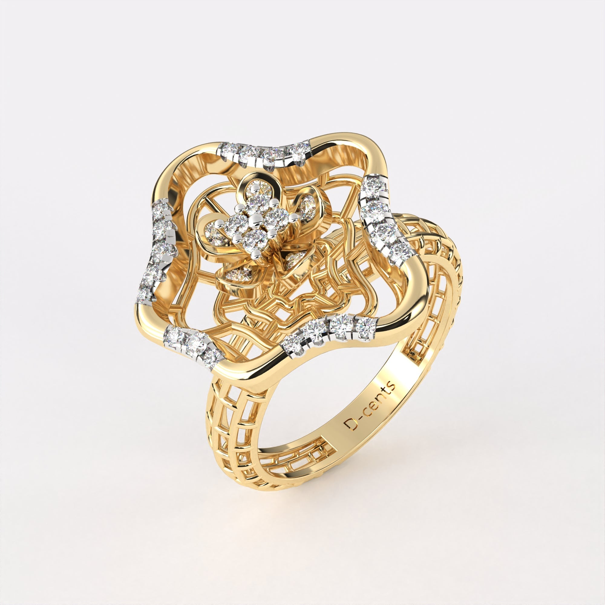 Wavy petal diamond ring