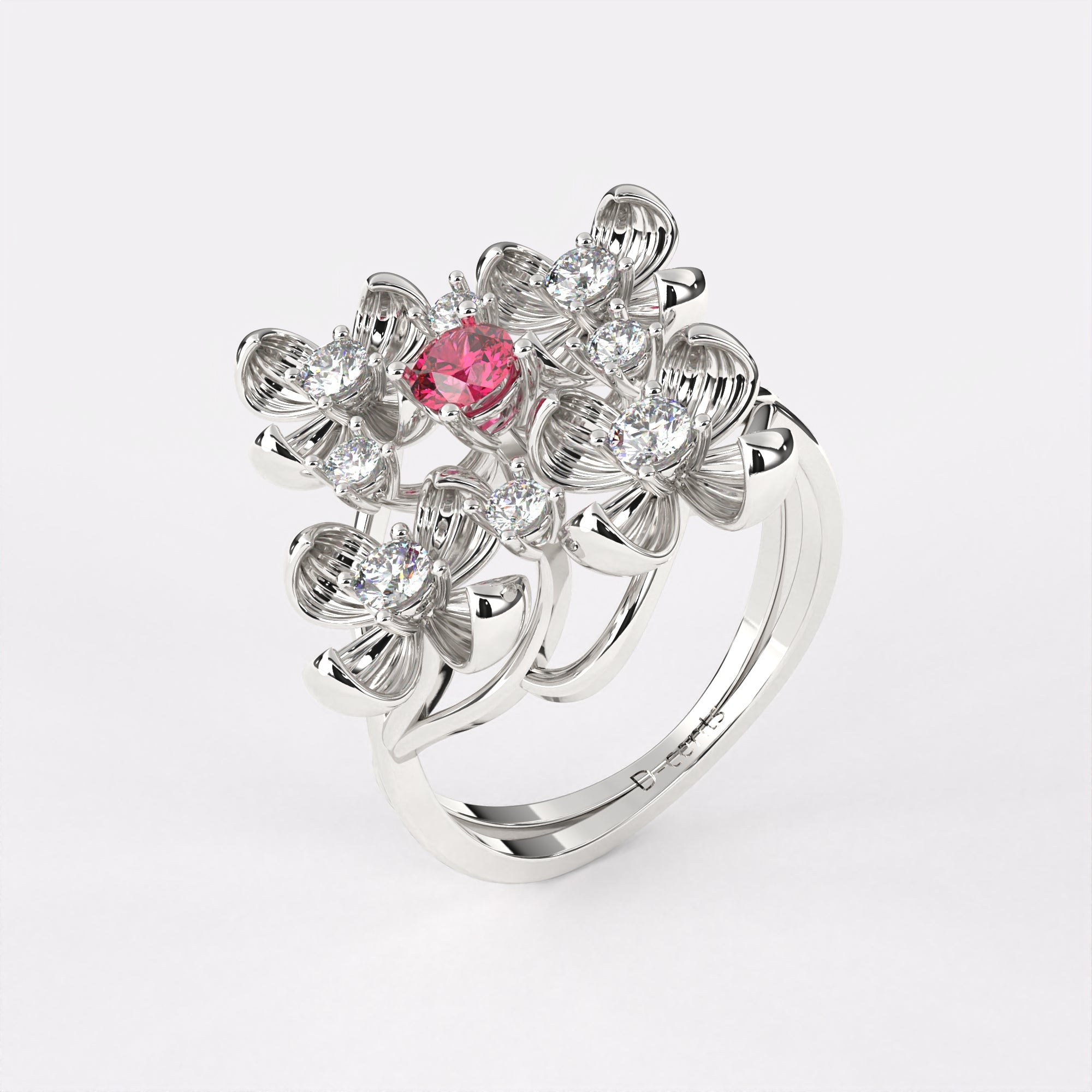 Red Glam Diamond Ring in 925 Silver