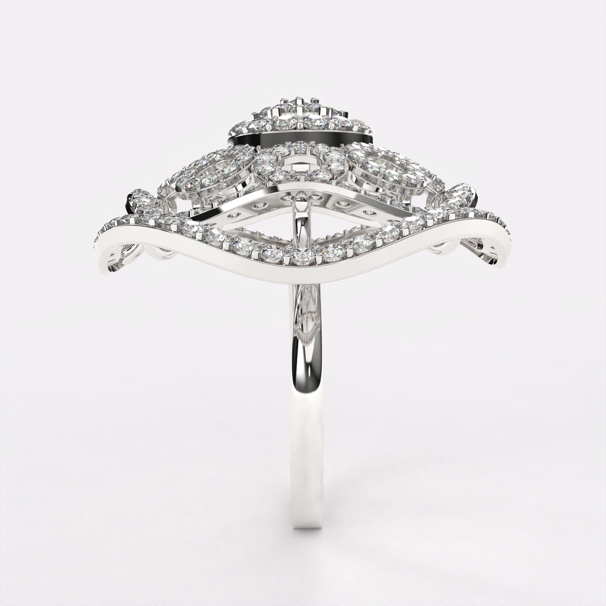 Circular wavy Diamond Ring in 925 Silver