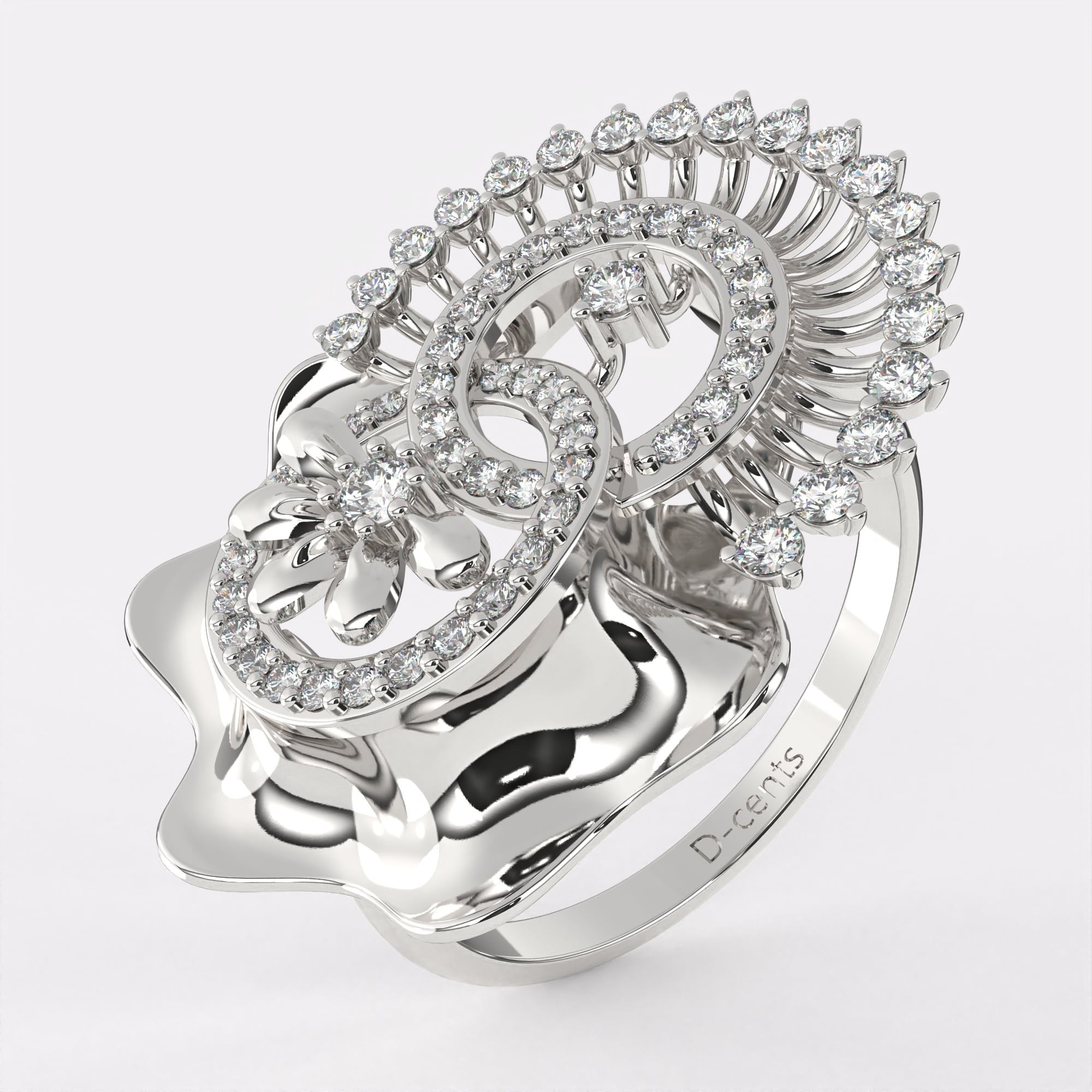 Double Circle Gold Diamond Ring in 925 Silver