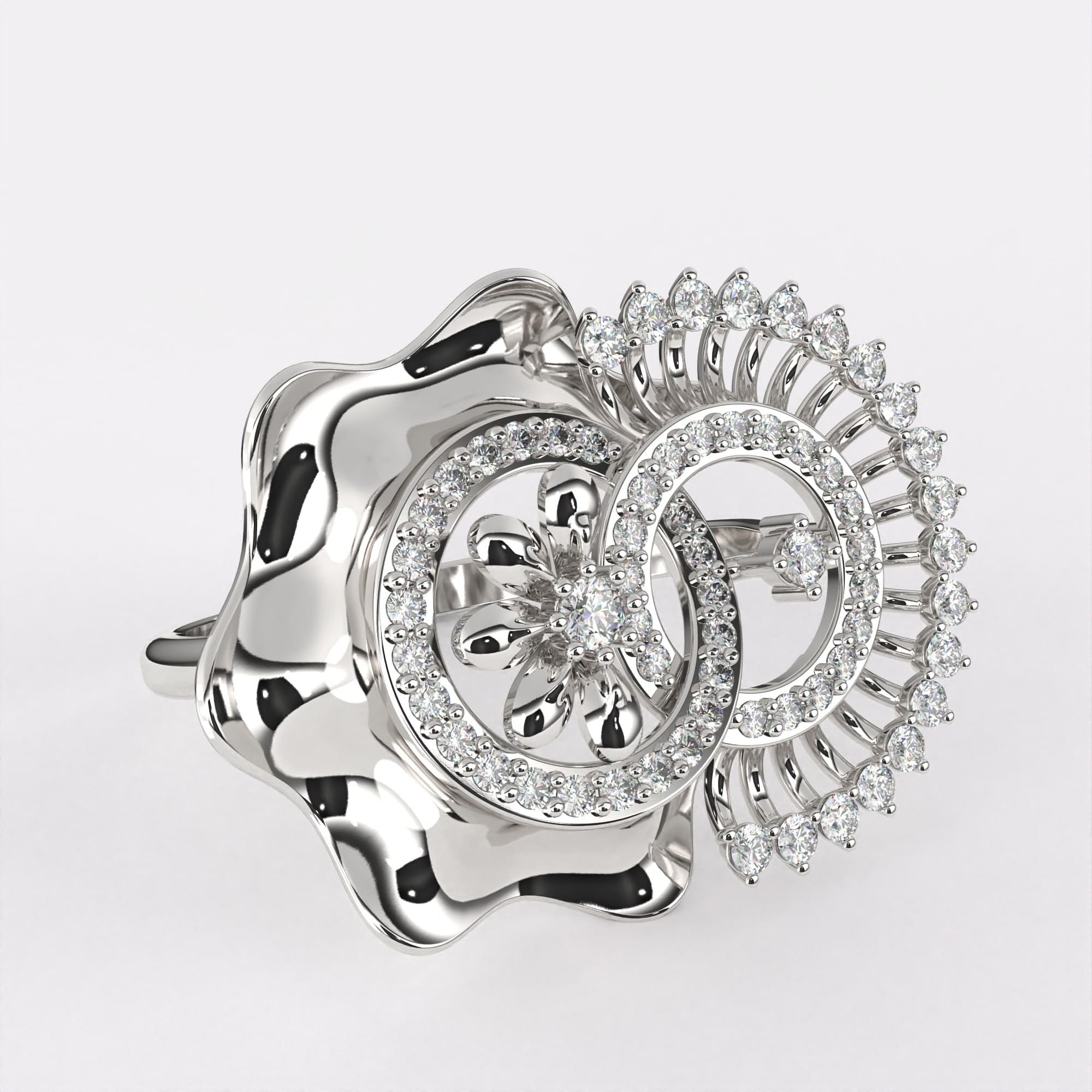 Double Circle 14k Gold Diamond Ring