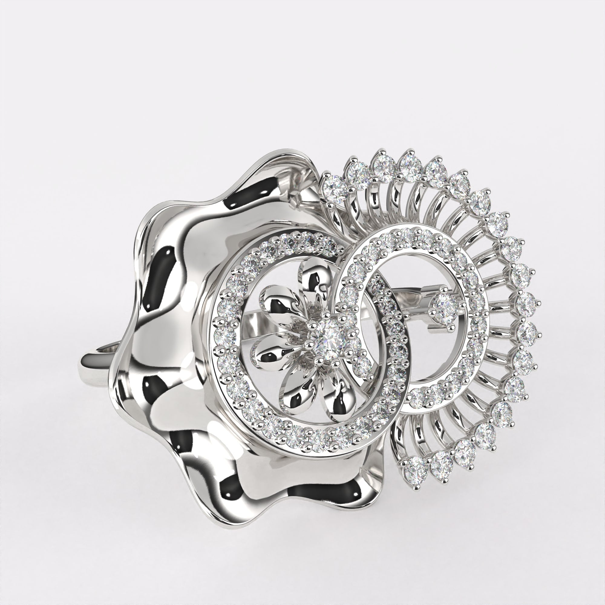 Double Circle Gold Diamond Ring in 925 Silver