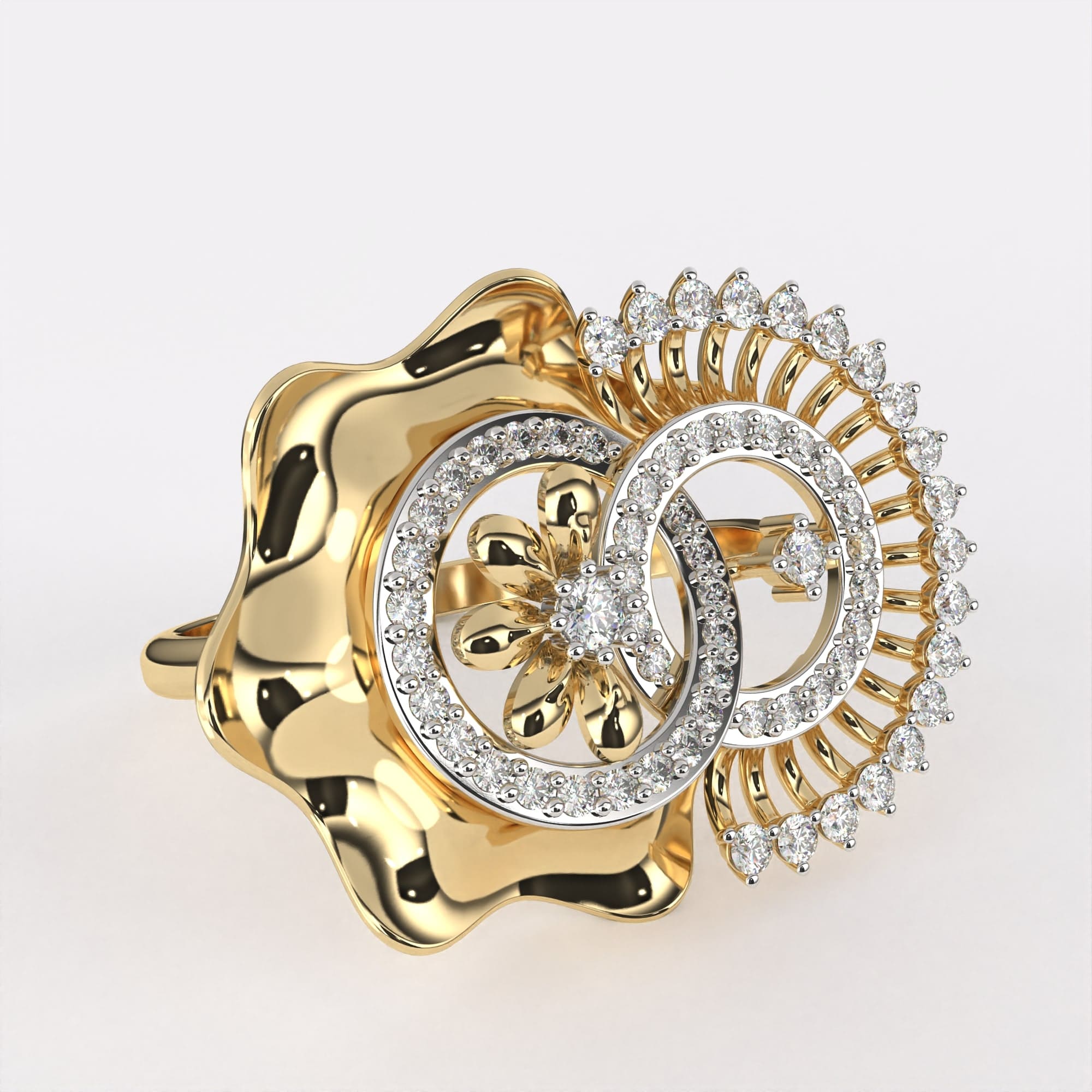 Double Circle 14k Gold Diamond Ring