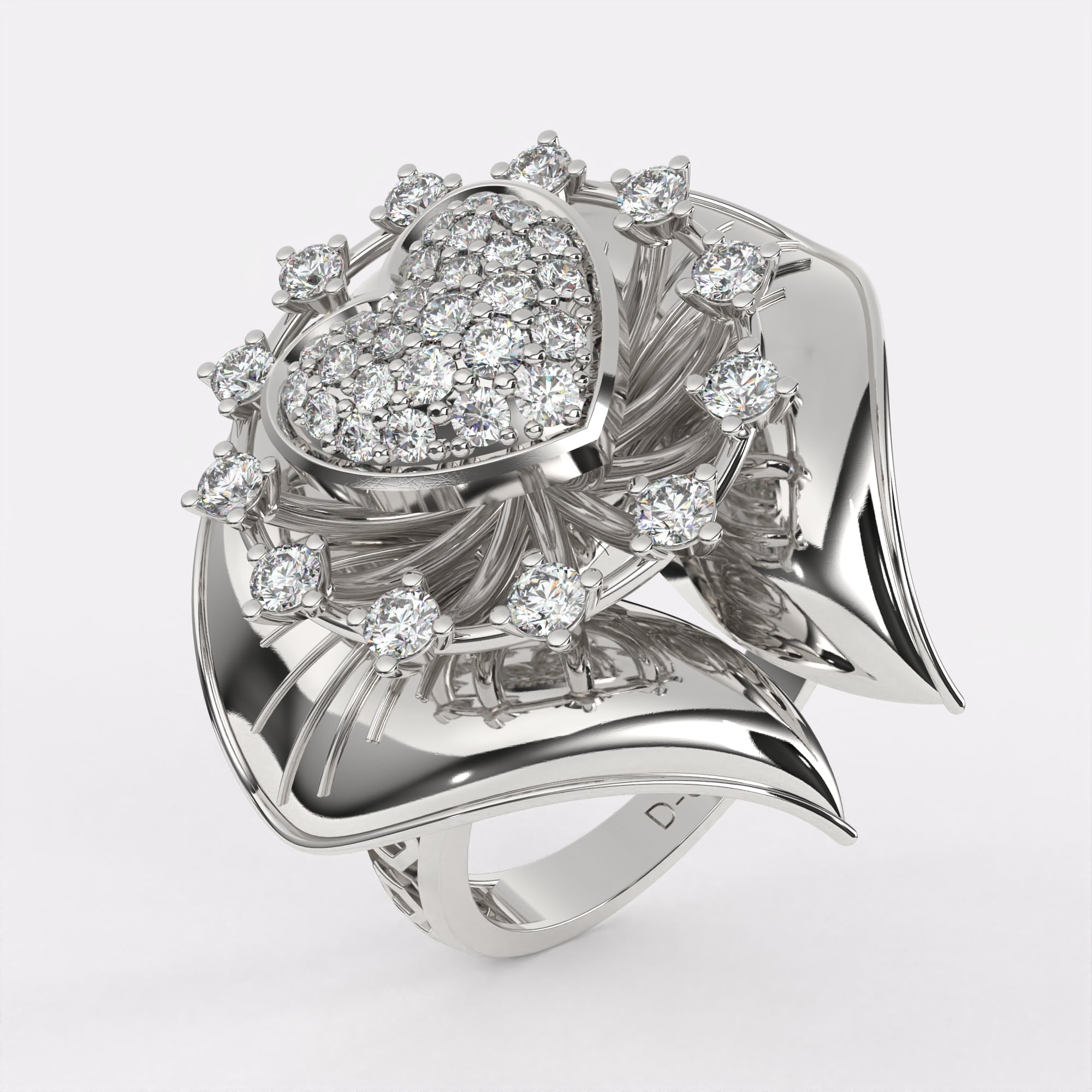 Golden Heart Diamond Ring in 925 Silver